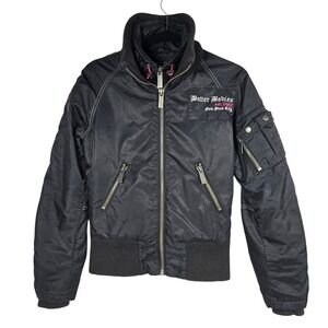 Better Bodies Womens Black Nylon Bomber Jacket Double Zip Utility Moto Small